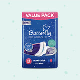 Butterfly Breathables Maxi Thick Fabric Soft Pads Long Value Pack 18 Pcs