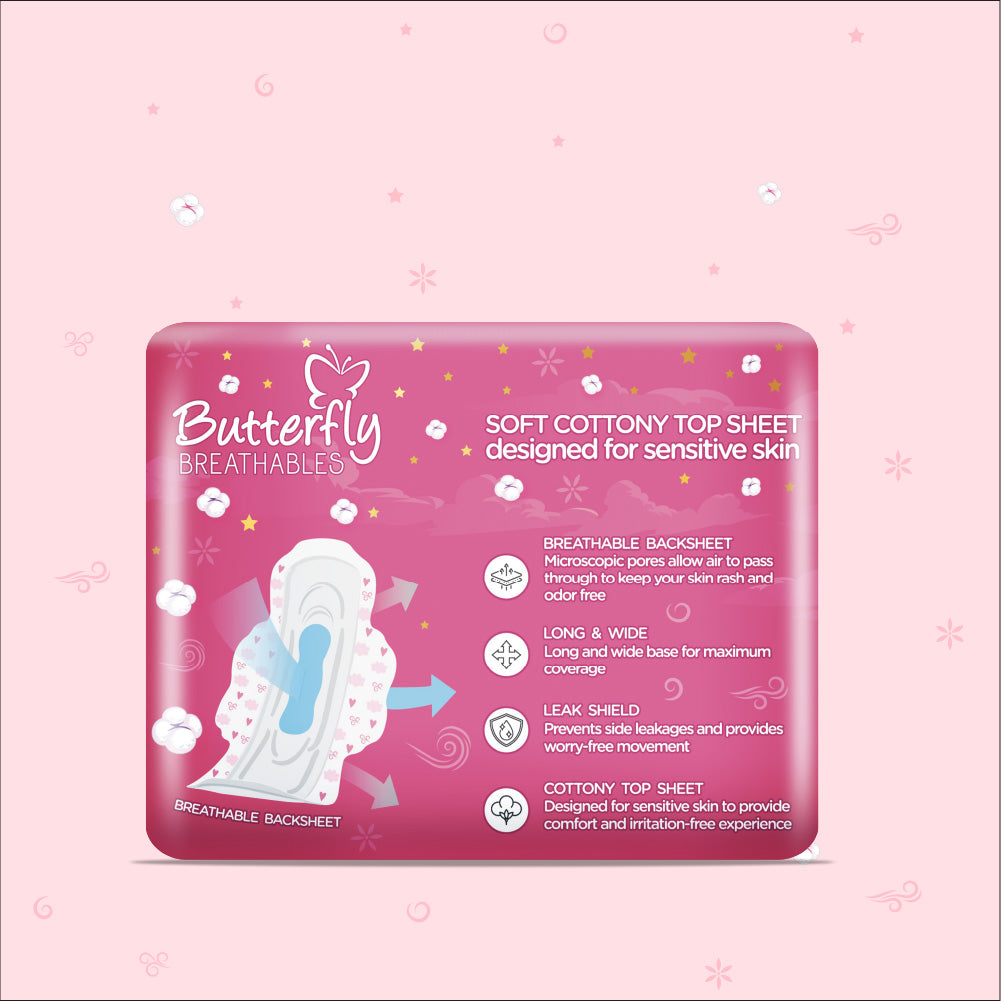 Butterfly Breathables Maxi Thick Cottony Soft Sanitary Pads Long 9 Pcs