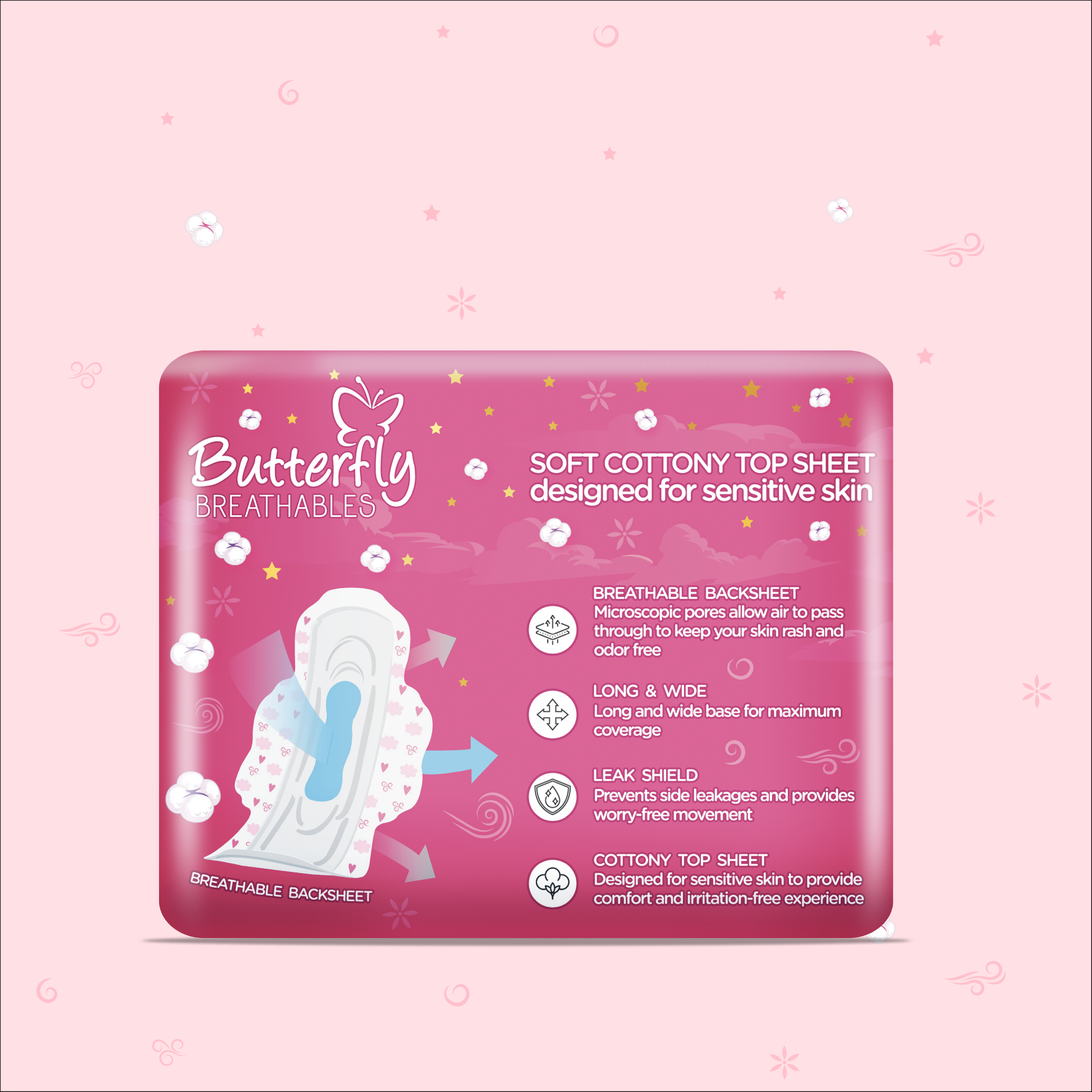 Butterfly Breathables Maxi Thick Cottony Soft Sanitary Pads Long 9 Pcs