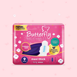 Butterfly Breathables Maxi Thick Cottony Soft Sanitary Pads Long 9 Pcs