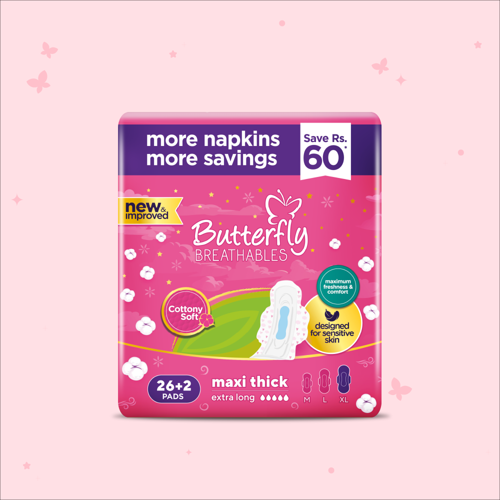 Butterfly Breathables Maxi Thick Cottony Sanitary Pads XL Trio 28 Pcs