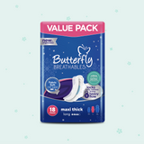 Butterfly Breathables Maxi Thick Fabric Soft Sanitary Pads Long Value Pack 18 Pcs