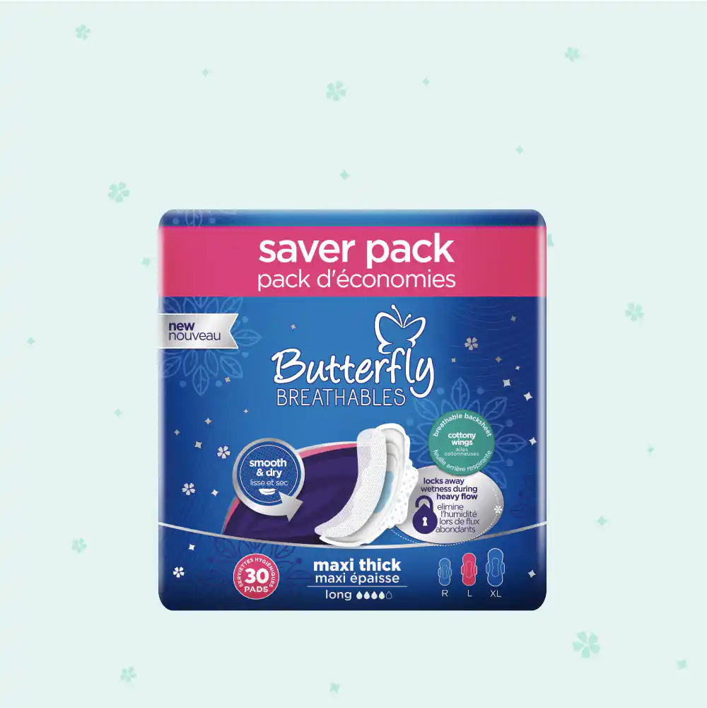 Butterfly Breathables Maxi Thick Fabric Soft Sanitary Pads Long Trio Pack 30 Pcs