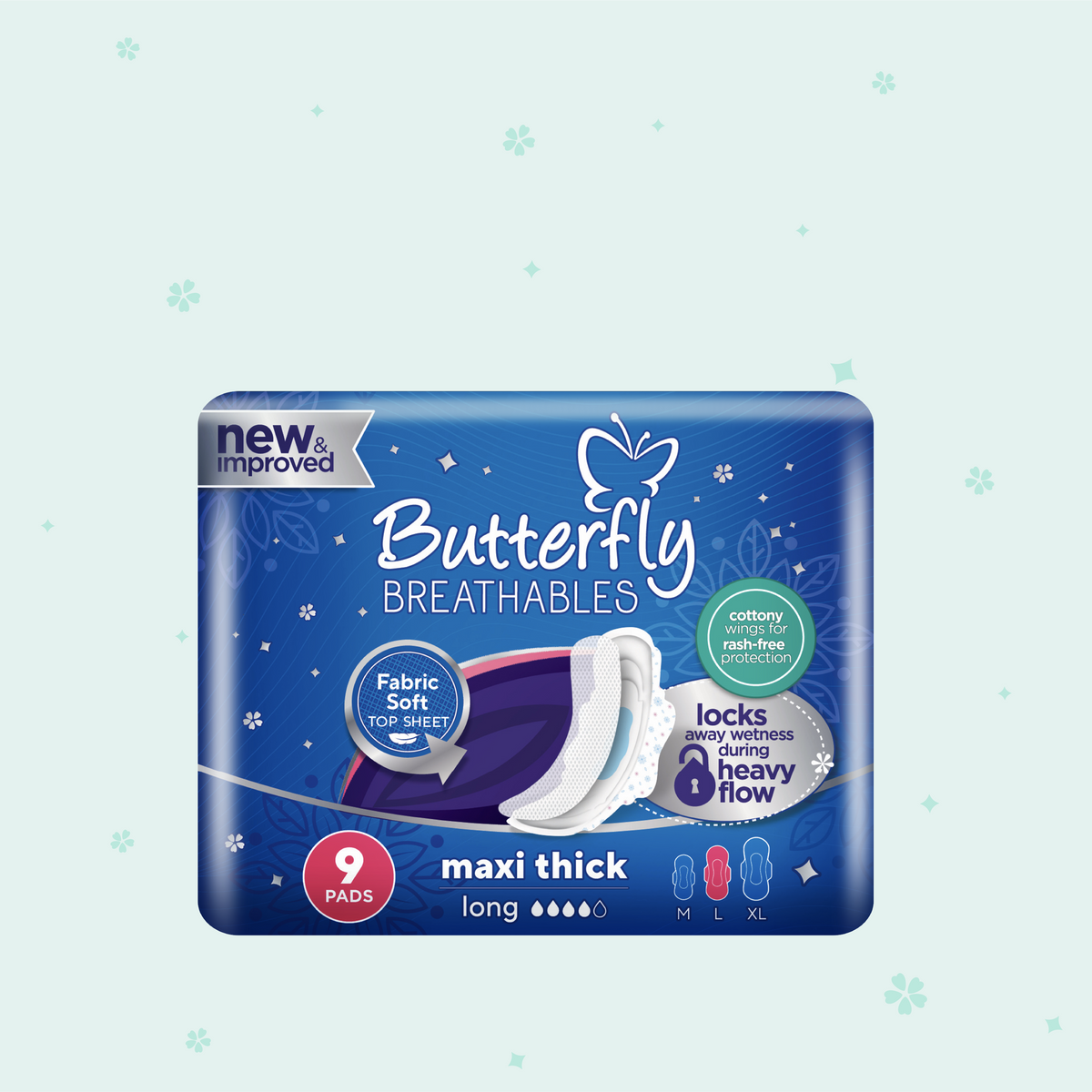 Butterfly Breathables Maxi Thick Sanitary Pads Long 9 Pcs