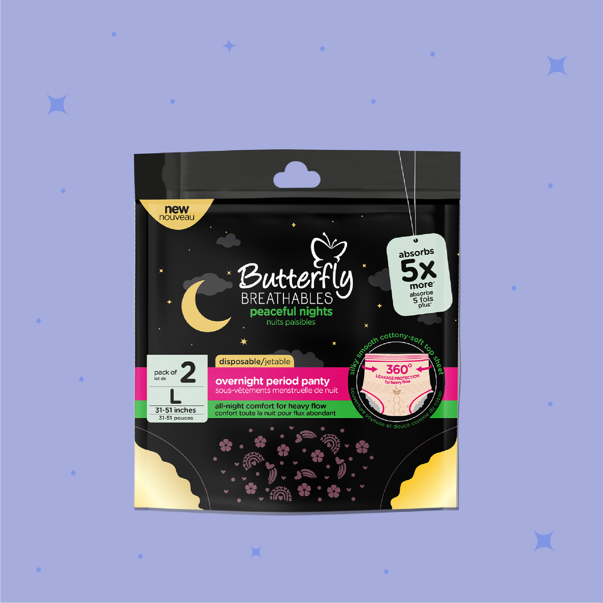 Butterfly Breathables Peaceful Nights Cottony Period Pants Long Pack 2 Pcs