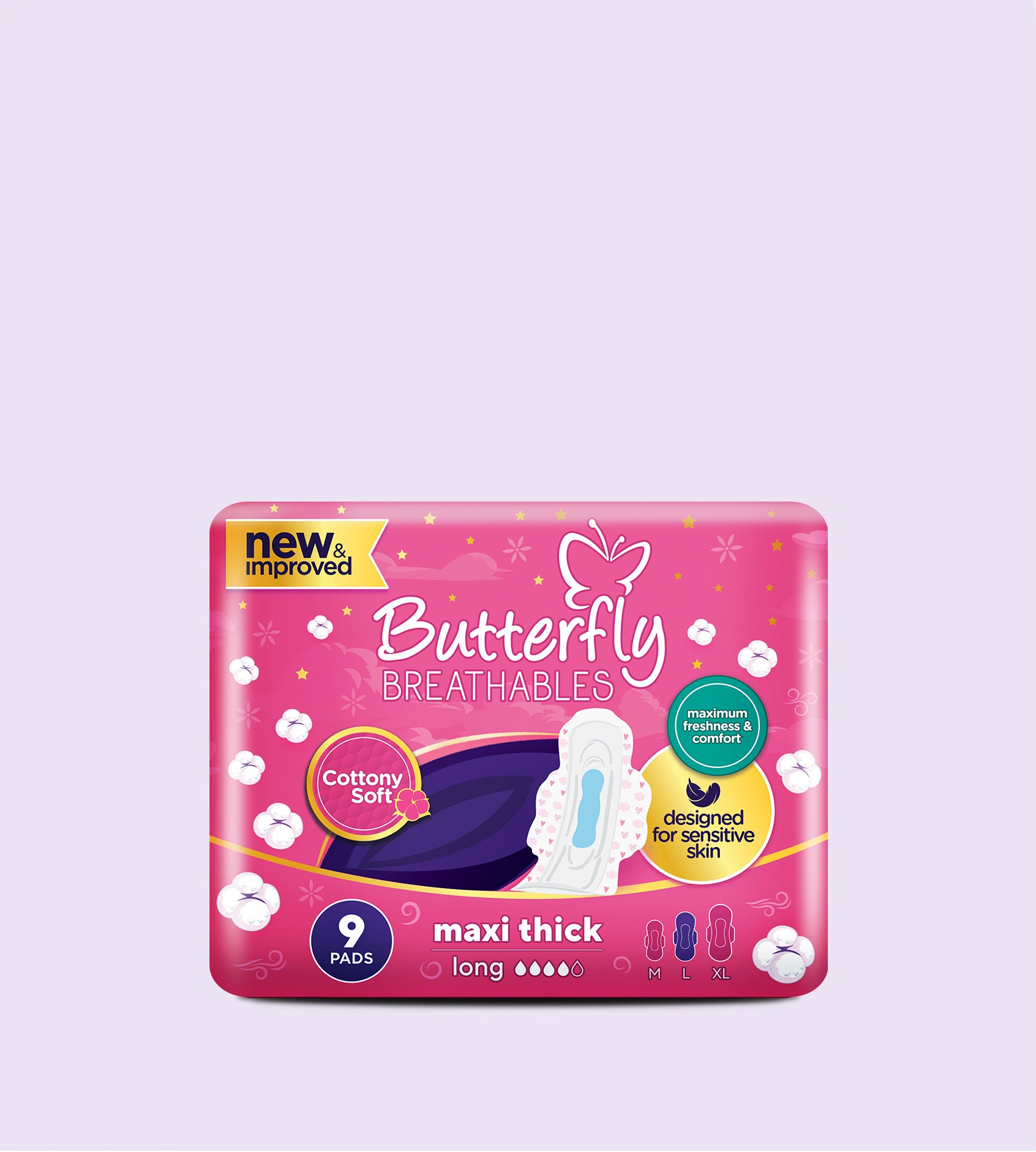 Butterfly Breathables Maxi Thick Cottony Soft Sanitary Pad - Long - 9 Pcs –  Butterfly Pakistan
