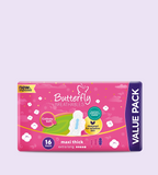 Butterfly Breathables Maxi Thick Cottony Sanitary Pads  Extra Long Value Pack 16 Pcs