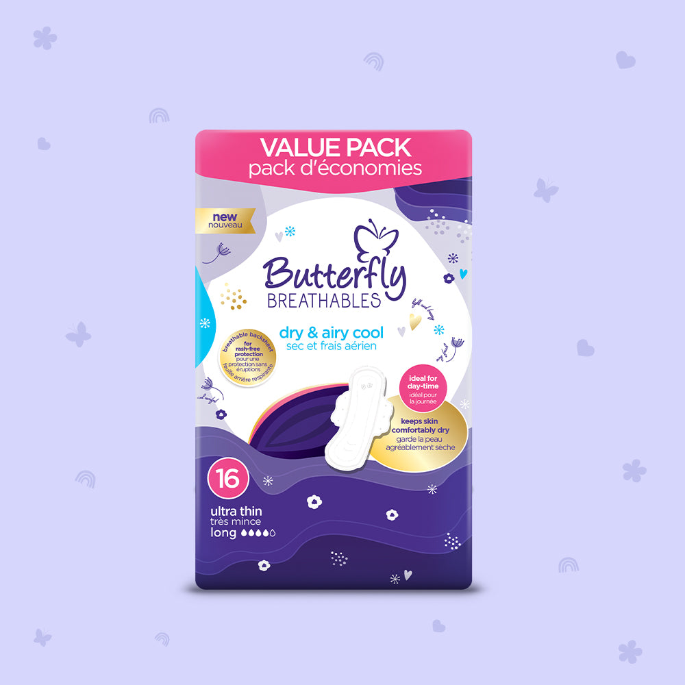 Butterfly Breathables Ultra-Thin Dry Mesh Sanitary Pads Long 16 Pcs