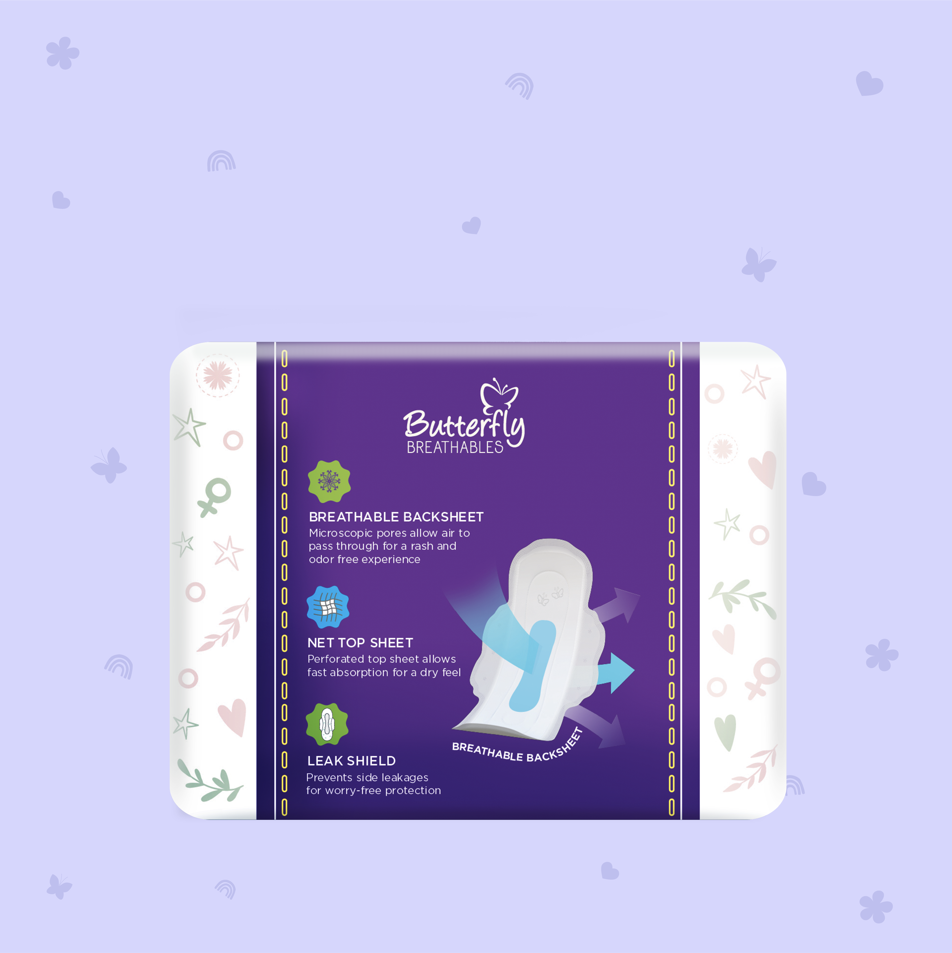 Butterfly Breathables Ultra-Thin Dry Mesh Sanitary Pads Long 8 Pcs
