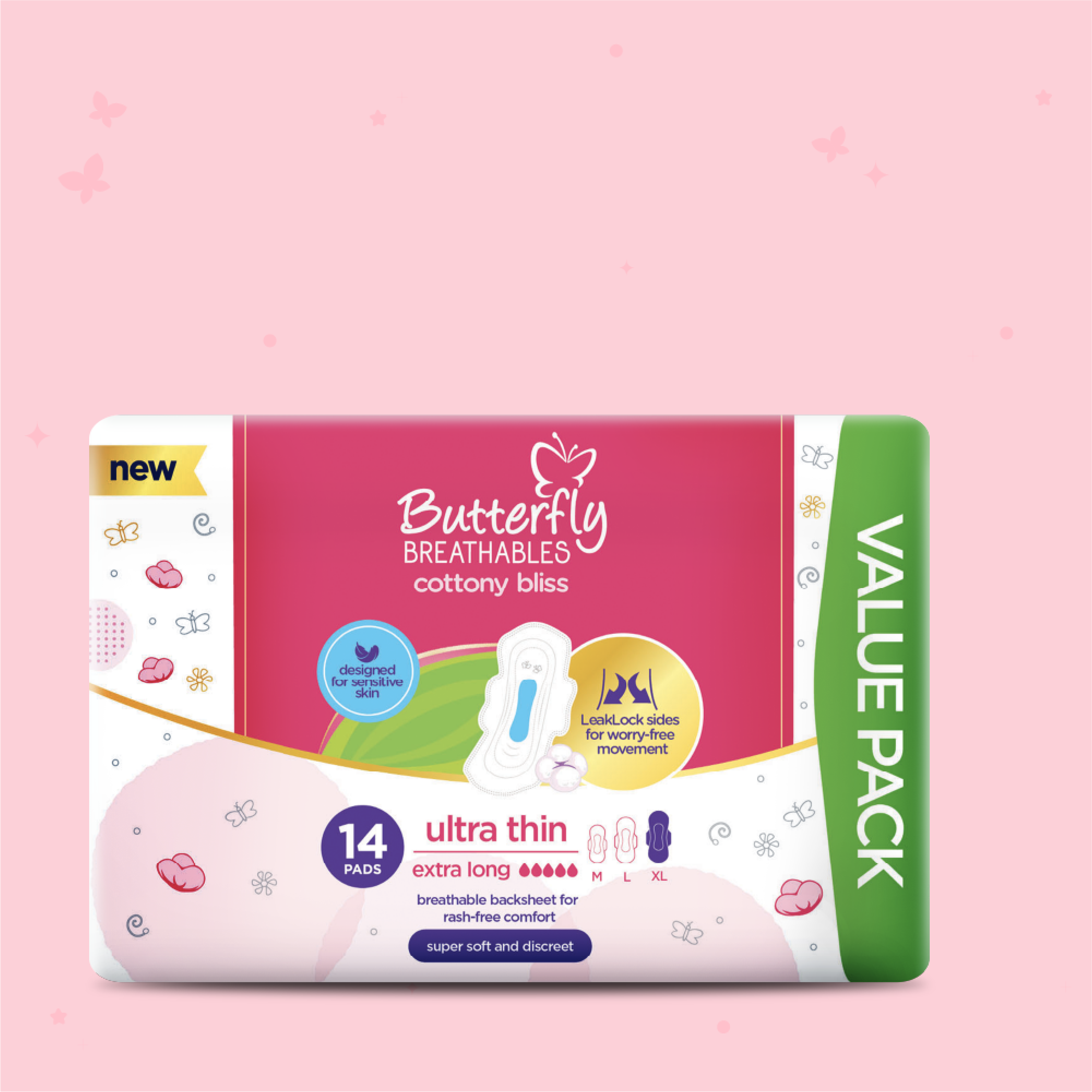 Ultra Thin Cottony Sheet Sanitary Pads XL 14 Pcs Butterfly ultra-thin-cottony-sheet-sanitary-pads-xl-14-pcs-butterfly