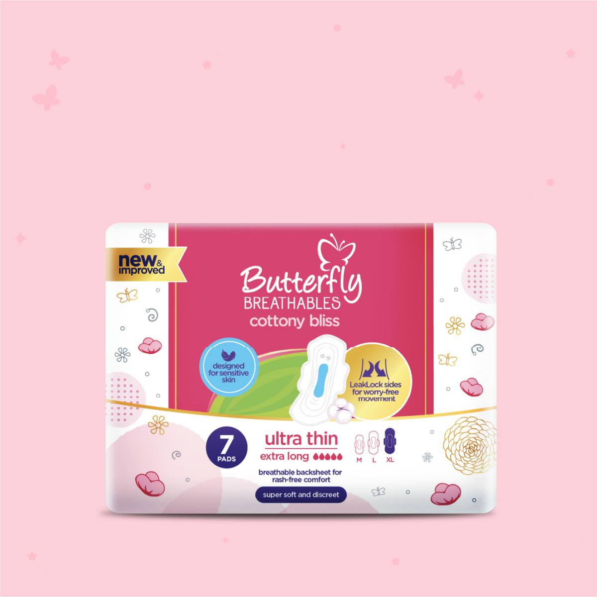Butterfly Breathables Ultra-Thin Cottony Sanitary Pads  Extra Long 7 Pcs