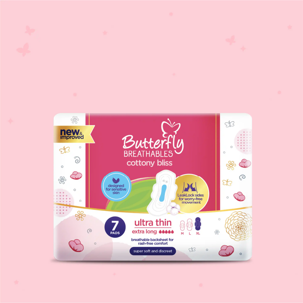 Butterfly Breathables Ultra-Thin Cottony Sanitary Pads  Extra Long 7 Pcs