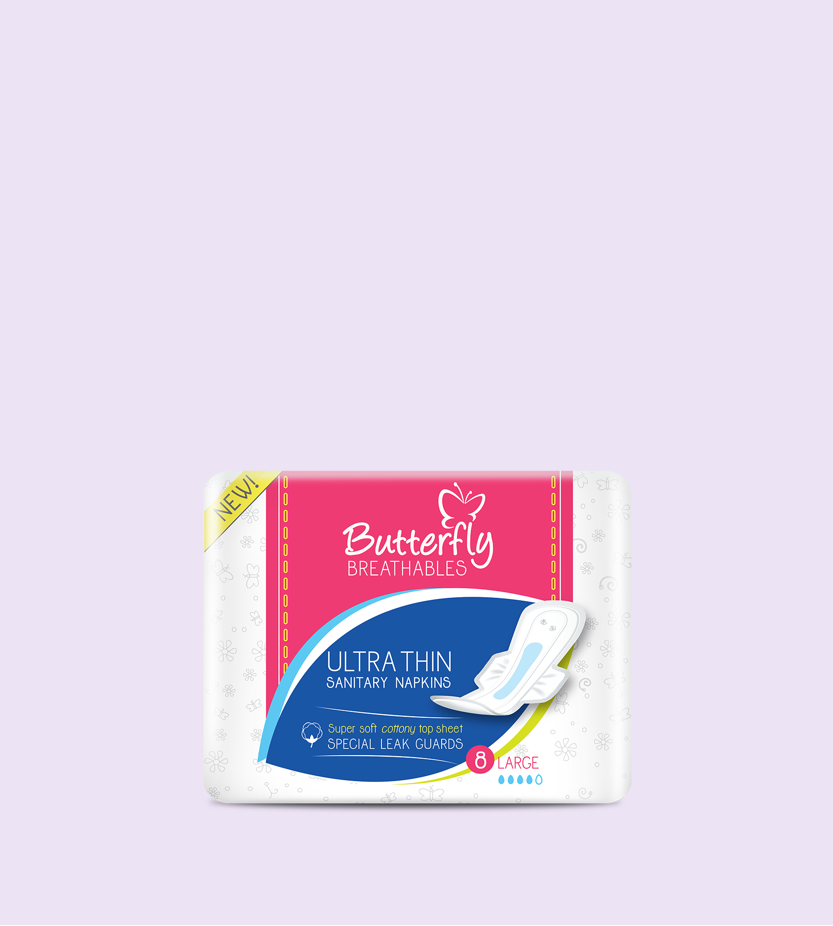 Butterfly Breathables Ultra-Thin Cottony Sanitary Pads Long 8 Pcs